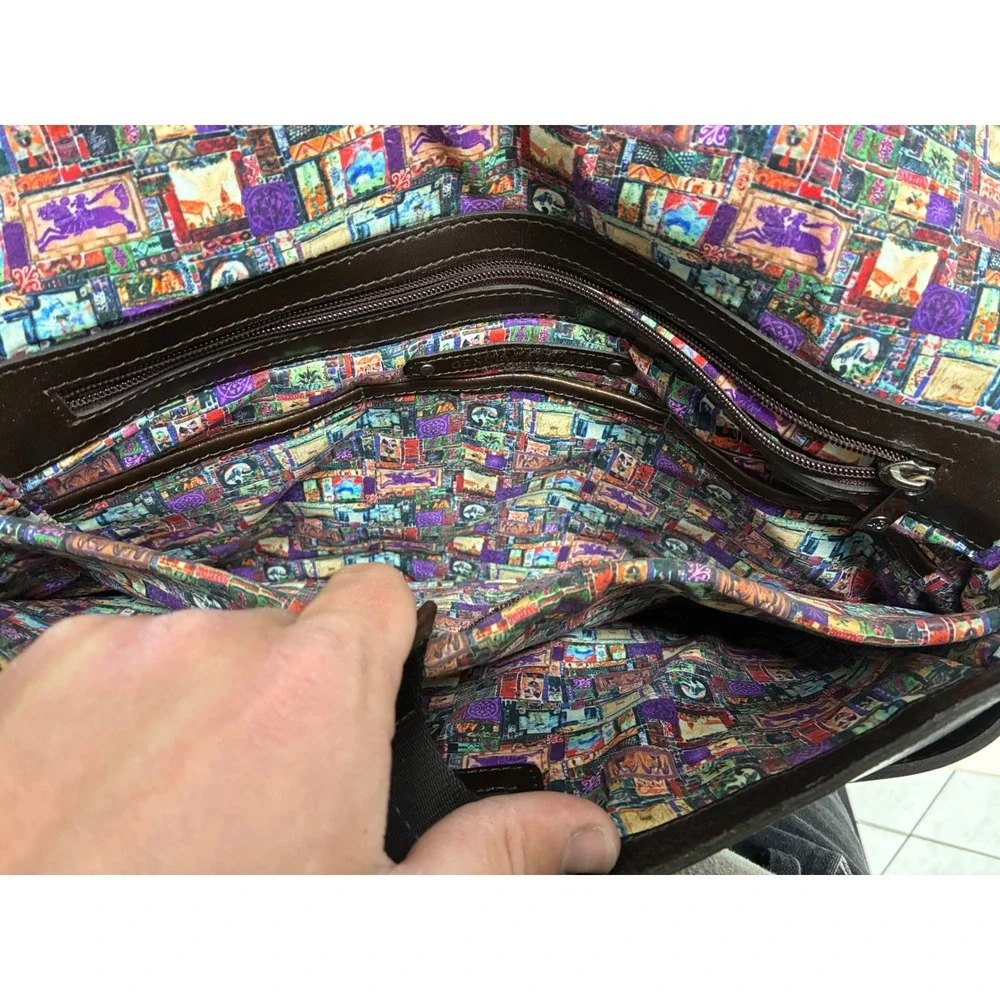 Robert Graham Brown Leather Messenger Bag Crossbody Mosaic Lining Mens LaptopBag